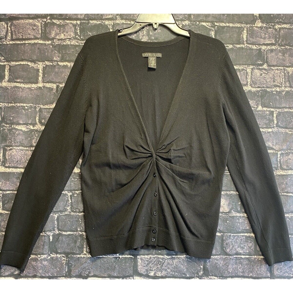 Apostrophe Cardigan Sweater Womens Large Black Cinch Twist‎ Office Career Preppy